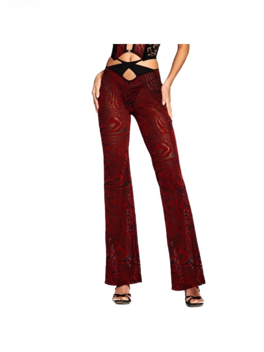 I AM GIA Velorina Mesh Red and Black Flare Pants Only
